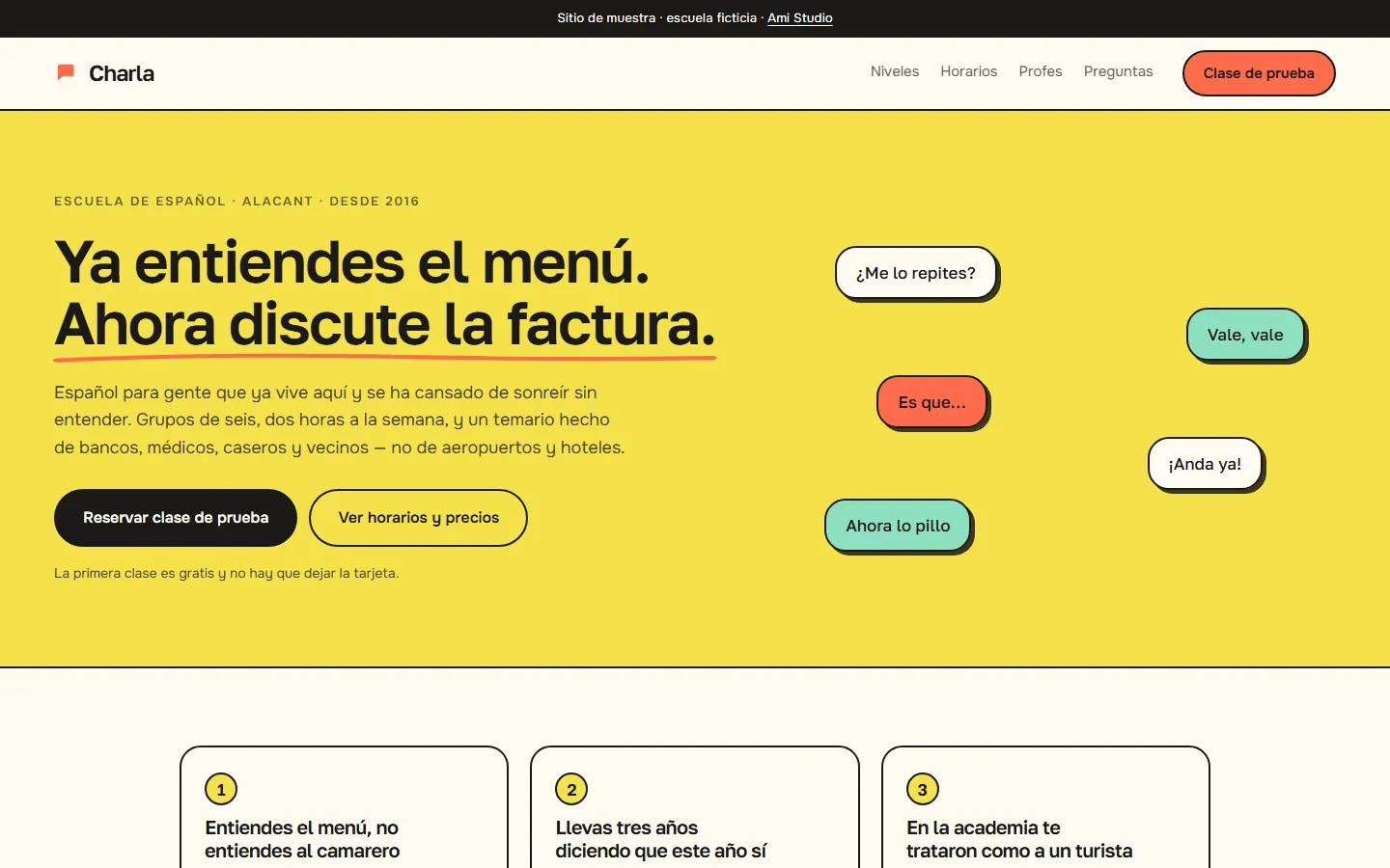 Charla — sample site for a language school