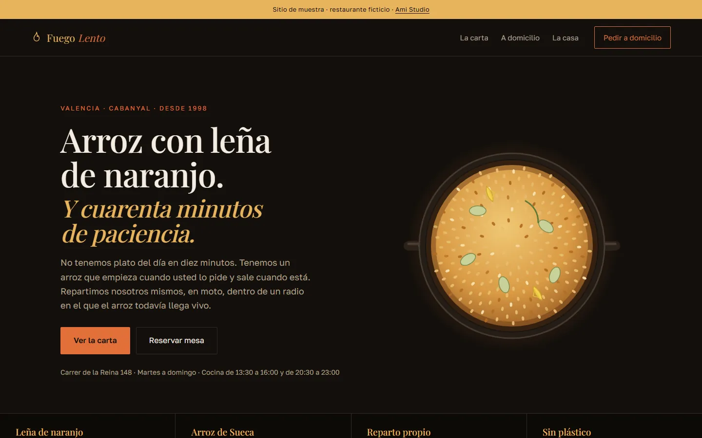 Fuego Lento — sample site for a restaurant with its own delivery