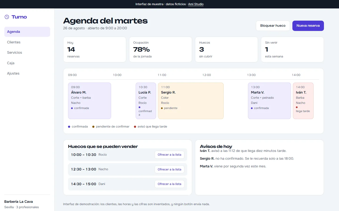 Turno — sample working interface, not a landing page